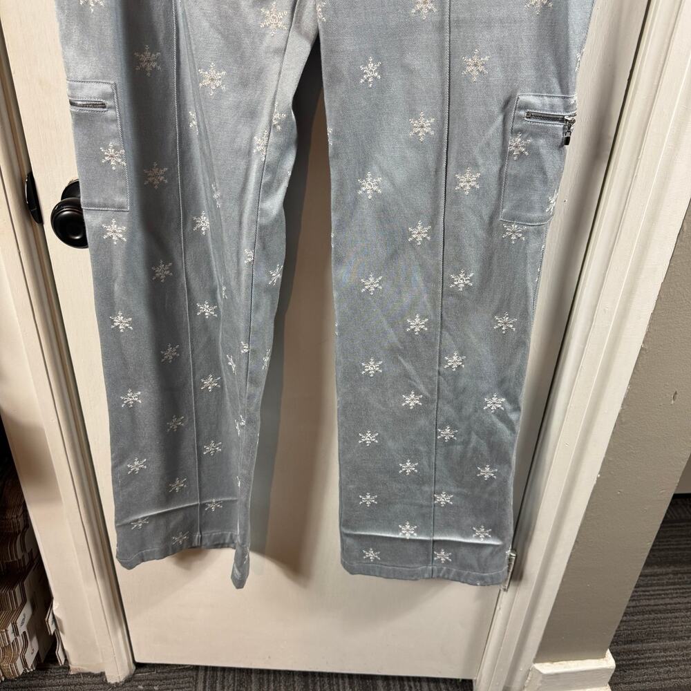 St. John Gray Snowflake Sequin Cargo Pants Sz 14 Zip Hem Holiday Business Casual - Picture 4 of 12